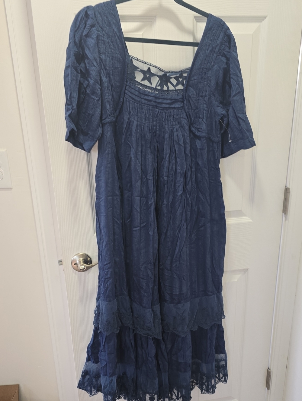 Free People Navy Blue Maxi Dress with Lace Yoke